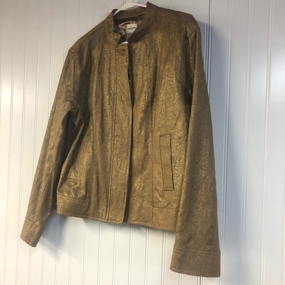 Chico's Brown Gold Embellished Blazer Jacket Button Closure Size 2 Large - Picture 2 of 6